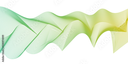 Dynamic minimal smoke colorful flow sound line. Abstract glowing white and green blend line smooth flow soundwave curve energy gradient vector futuristic digital outline line science design.	