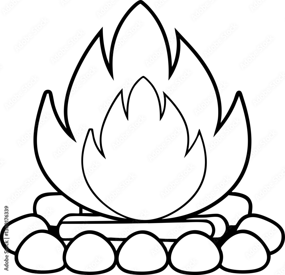 A simple illustration of a campfire with flames, surrounded by stones, capturing the essence of outdoor warmth and gathering. A simple illustration of a campfire with flames, surrounded by stones, capturing the essence of outdoor warmth and gathering.