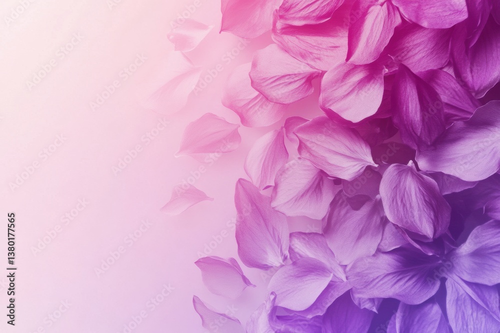 Floral gradient background blending lilac and soft pink with delicate petals creating a serene atmosphere for any design project Floral gradient background blending lilac and soft pink with delicate petals creating a serene atmosphere for any design project