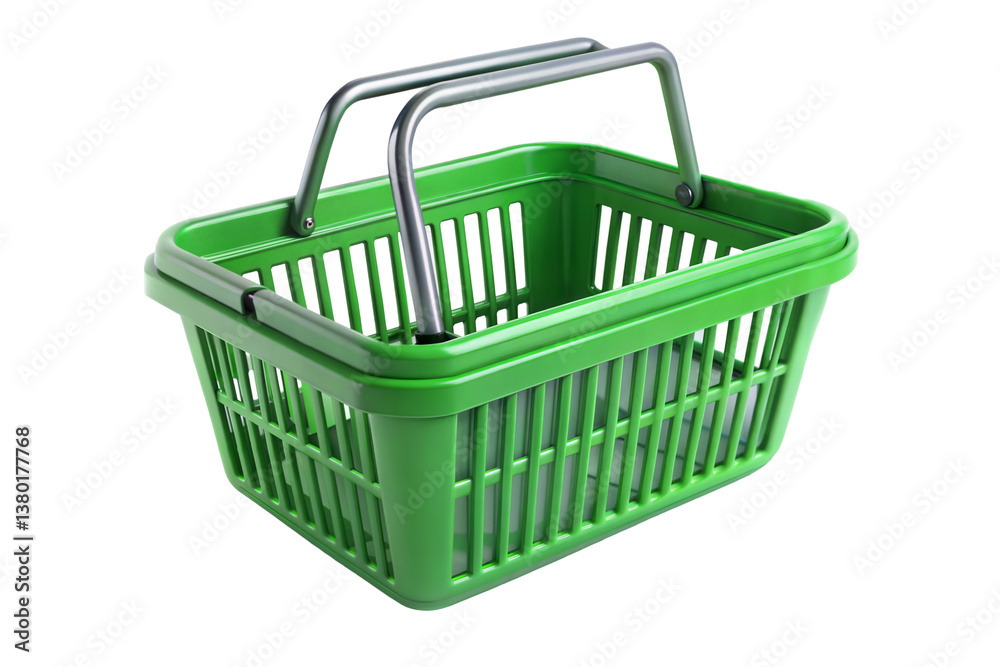 Fototapeta premium Green shopping basket isolated on transparent background. Png