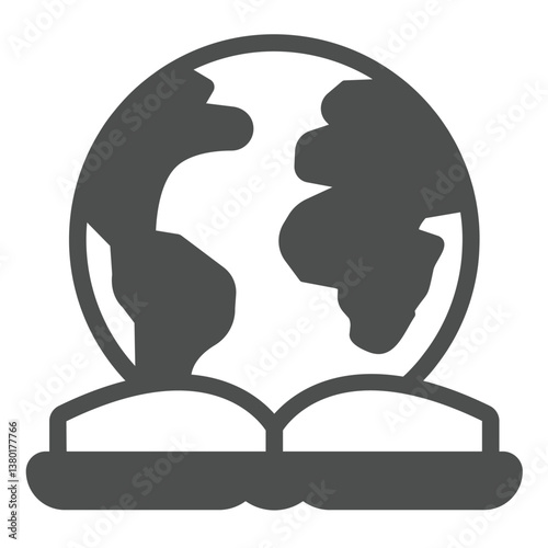 Book and planet earth solid icon, eco tourism concept. Vector graphics. World globe with encyclopedia book sign on white background, glyph style icon for mobile or web design.