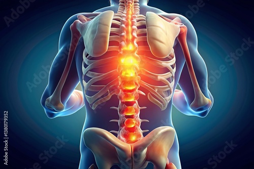Child's Lumbar Spine Inflammation: Medical 3D Render of Vertebrae and Disc