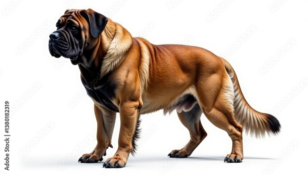 Obraz premium Majestic mastiff, powerful stance, white background, sitting, full body, large