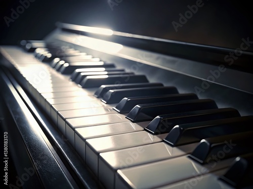 Close-Up Black and White Piano Keys - Night Photography Stock Photo