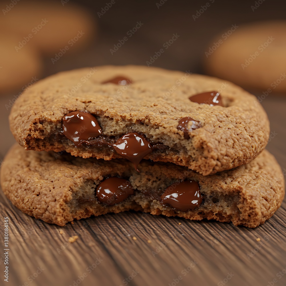 Fototapeta premium Delicious Stack of Chocolate Chip Cookies with Gooey Melted Chocolate
