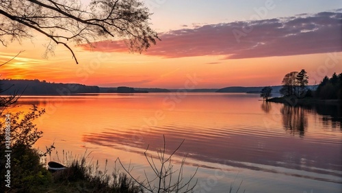 Sunset reflecting on a calm lake