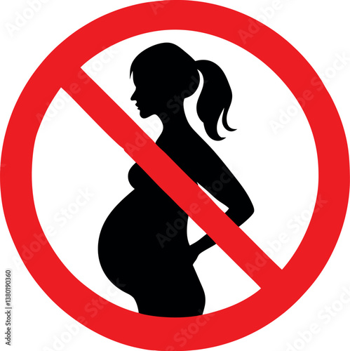 Prohibited Sign for Pregnant Women – Red Vector Illustration of Pregnancy Restriction Symbol on Transparent Background