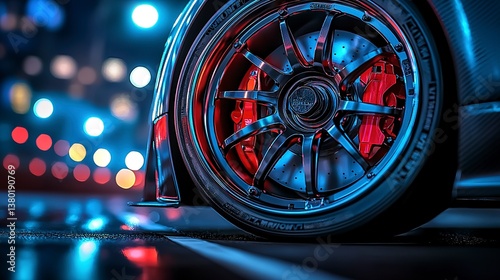 An up close view of a car wheel and brake system