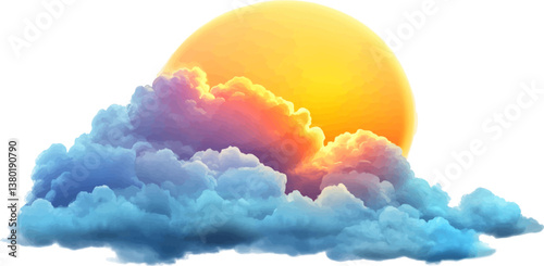 Watercolor illustration of sun and clouds, white background