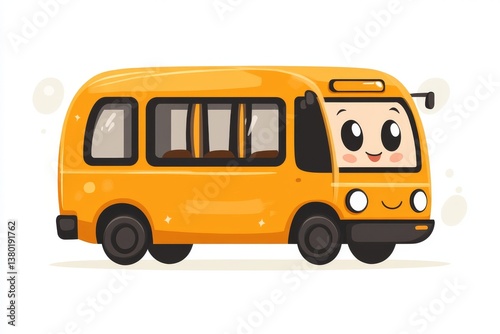 An animated bus with a grinning face and a delighted expression