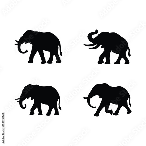 Elephant silhouette vector art black animal