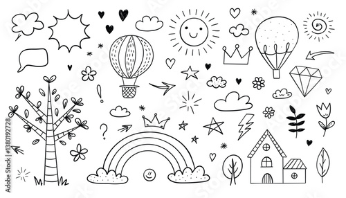 Wallpaper Mural Cute kids elements, preschool kindergarten doodle icons set. Set of hand drawn doodle elements for your design. Vector illustration. Torontodigital.ca