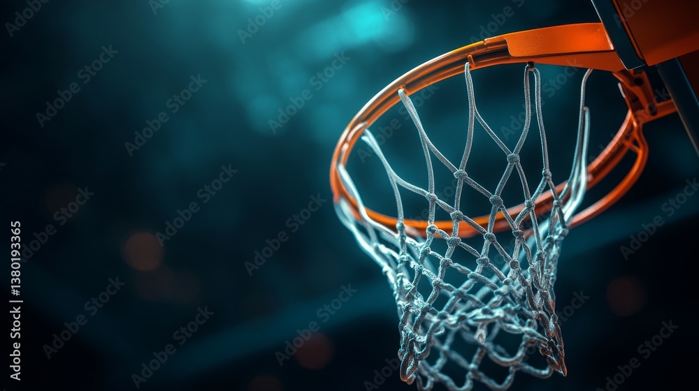 Sports equipment featuring a white basketball net and an orange rim, displayed on a transparent background Sports equipment featuring a white basketball net and an orange rim, displayed on a transparent background