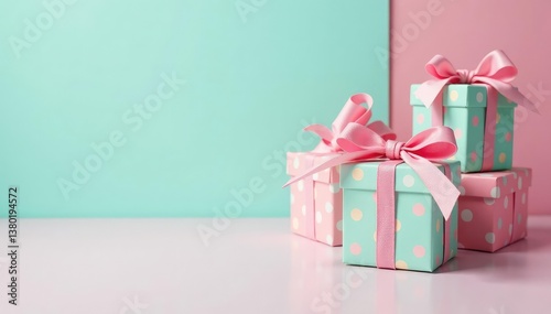 Pastel colored gift boxes with polka dots, playful pattern, festive, pattern