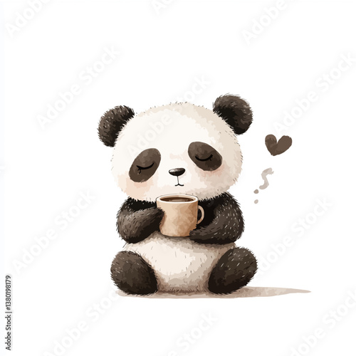 Panda's Cozy Coffee Break: A charming panda takes a relaxing break, cradling a warm mug of coffee, exuding a sense of tranquility.
