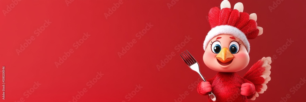 Naklejka premium Thanksgiving. Turkey bird character holding spoon and fork 