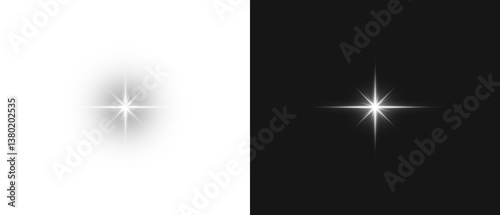 Flash light on black background. Glow Star light sparkle. Vector glow sparkle effect. Abstract lens flare. Flashing lights. Transparent PNG available. Stock royalty free vector