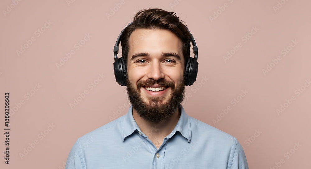 Blushing Tones and Beats Gentleman in Sound Smiling Through the Music A Happy Melody Man with Headphones Dusty Rose and Dark Notes Serene Soundscape Studio Portrait in Blush AI Generated Blushing Tones and Beats Gentleman in Sound Smiling Through the Music A Happy Melody Man with Headphones Dusty Rose and Dark Notes Serene Soundscape Studio Portrait in Blush AI Generated