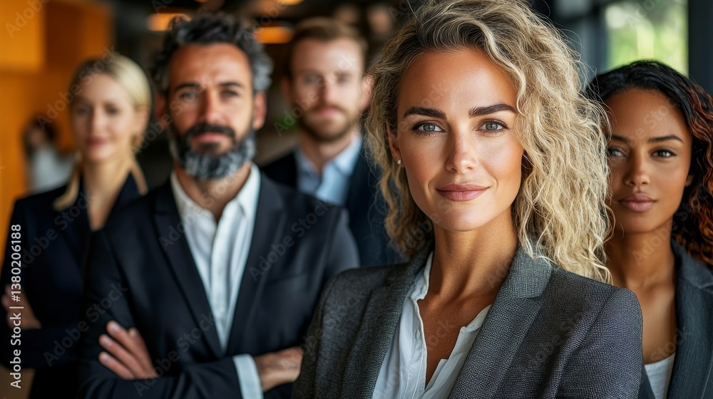 Multinational inclusive group of confident business people with a female leader, Generative AI Multinational inclusive group of confident business people with a female leader, Generative AI