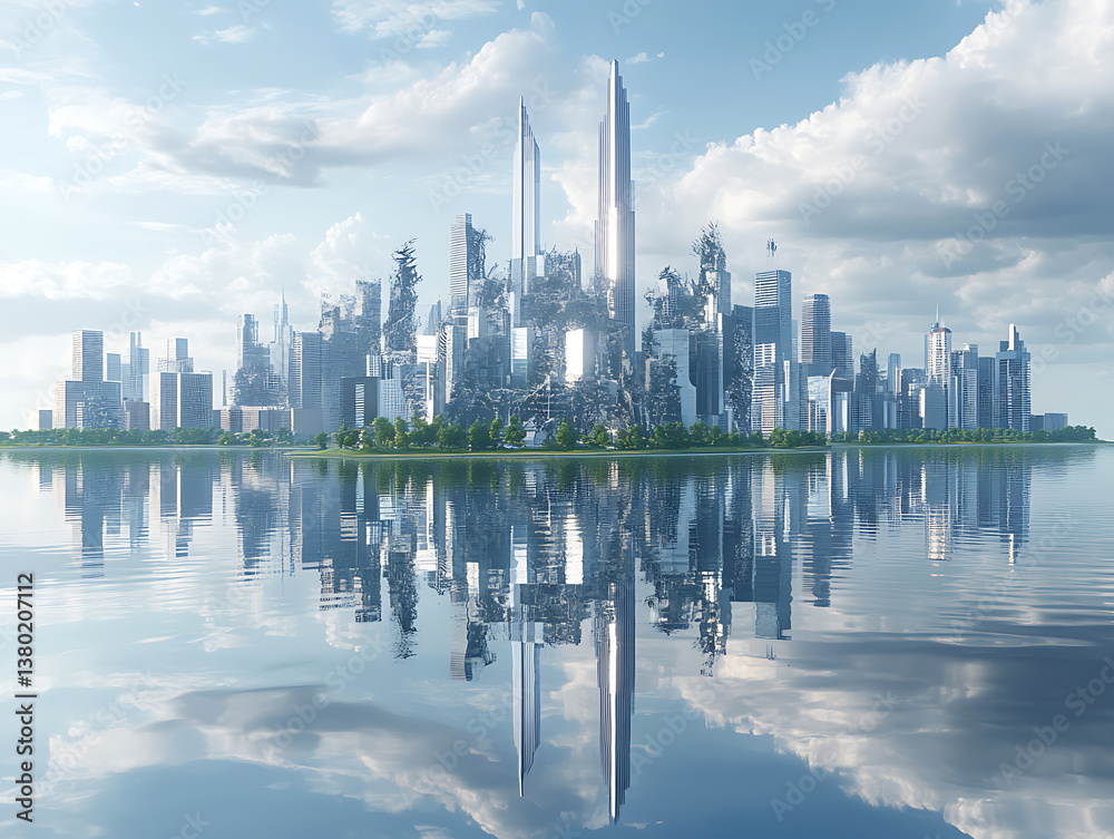 Fototapeta premium A thriving metropolis with its reflection on the river