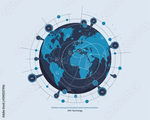 vector illustrative poster that celebrates global communication technology . Showcase a world travel by advanced communication systems.
