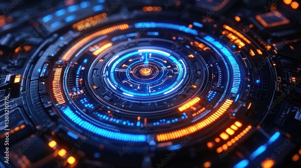 Futuristic Abstract Digital Interface with Blue and Orange Lights Representing Advanced Technology and Efficiency in AI Models Futuristic Abstract Digital Interface with Blue and Orange Lights Representing Advanced Technology and Efficiency in AI Models