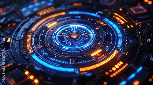 Wallpaper Mural Futuristic Abstract Digital Interface with Blue and Orange Lights Representing Advanced Technology and Efficiency in AI Models Torontodigital.ca