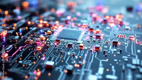Dynamic microchip circuitry with flowing lights and technology pulse