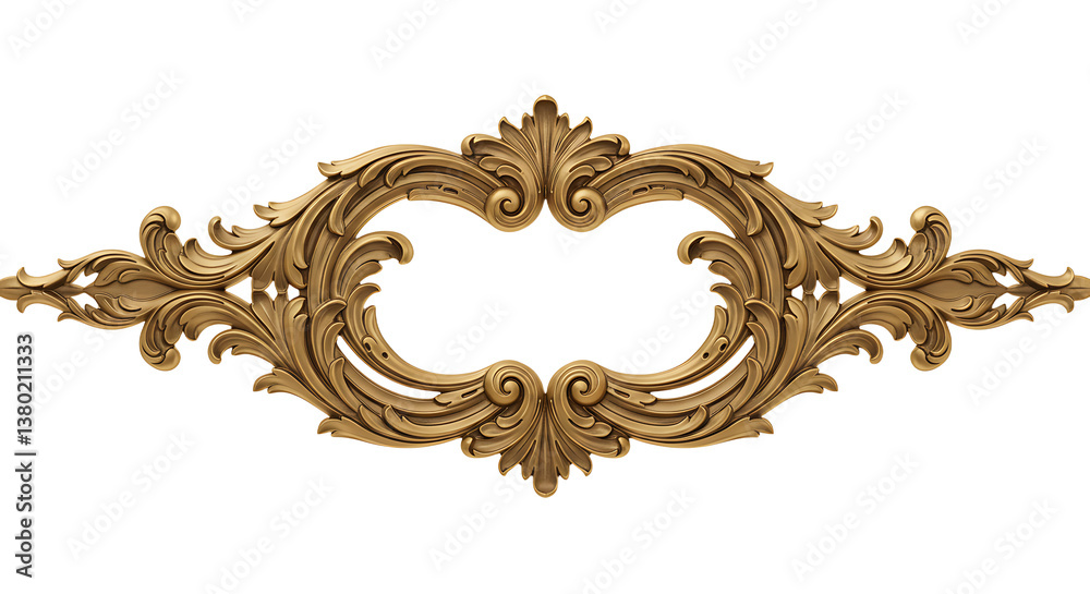 Ornate Frame Element Bronze Scrollwork with Leaf Accents Isolated on White Ornate Frame Element Bronze Scrollwork with Leaf Accents Isolated on White