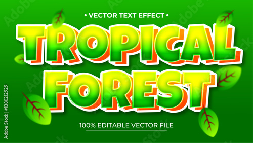 Tropical Forest text effect 3d and editable text effect with shield and leaf illustration