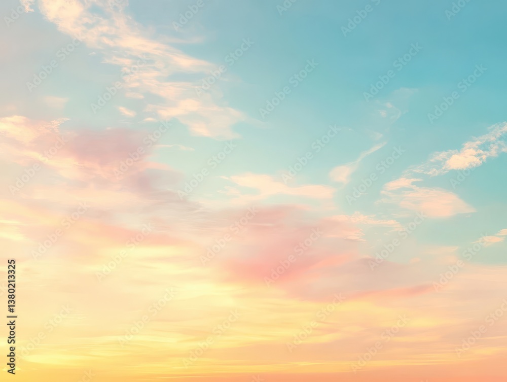 Fototapeta premium Minimalistic pastelcolored sunset sky with smooth gradients, soft clouds, and a peaceful summer mood