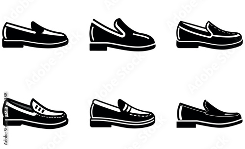 Stylish Classic Loafer Shoes: A Set of Silhouette Icons