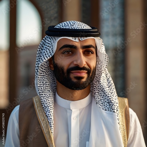 Wallpaper Mural Portrait of a Saudi Arabian man in his 40s in an abstract background wearing a foulard, Portrait of handsome arabian man looking at camera in city  Torontodigital.ca