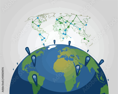 vector illustrative poster that celebrates global communication technology . Showcase a world travel by advanced communication systems.