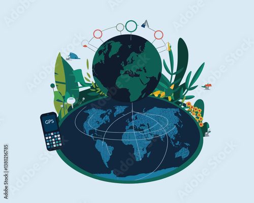 vector illustrative poster that celebrates global communication technology . Showcase a world travel by advanced communication systems.
