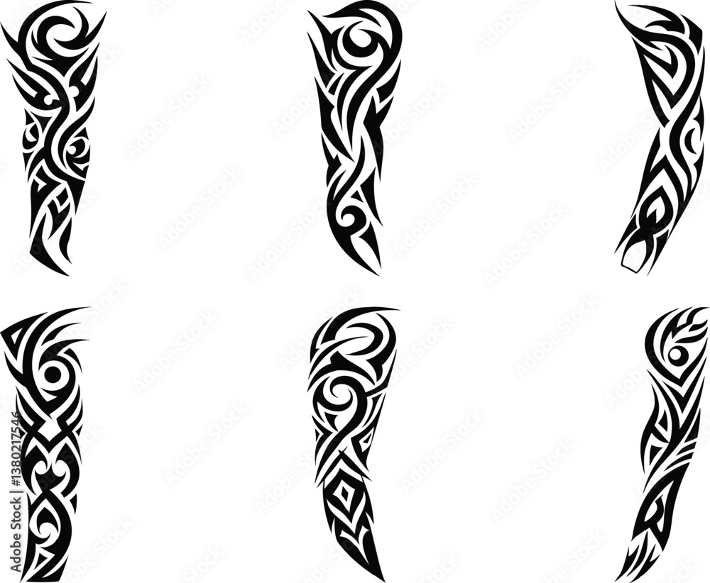 Fototapeta premium Set of arm sleeve tattoo vector illustration on a white background.