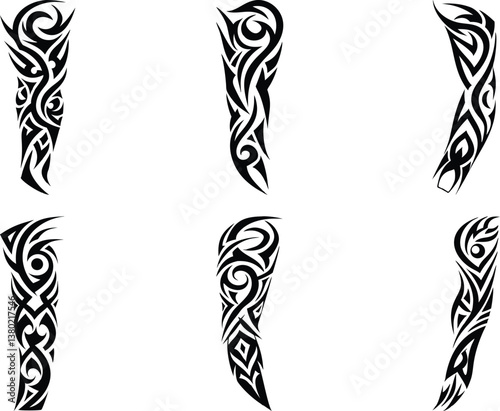 Set of arm sleeve tattoo vector illustration on a white background.