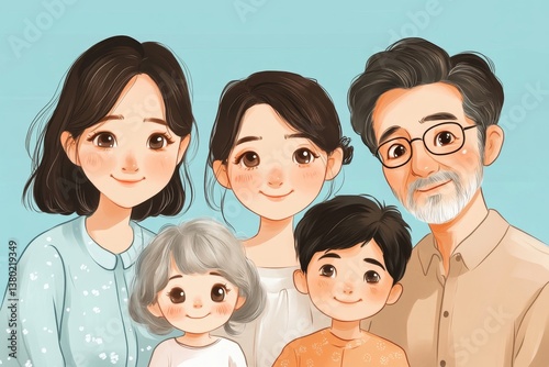 Multi generation, multiethnic family at home together, grandfather with disability, Generative AI