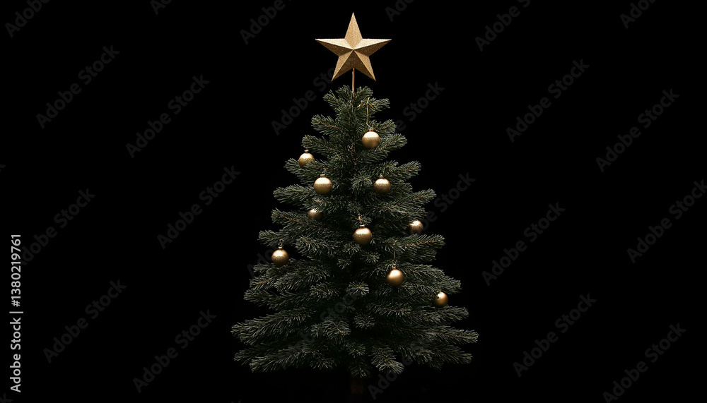 Obraz premium Elegant Christmas Tree with Star Topper – Stunning Festive Decor Against a Dark Background with Warm Holiday Ambiance and High-Resolution Photography