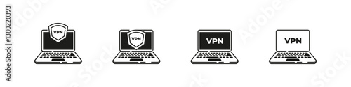 Laptop with VPN icon. Secure internet connection symbols