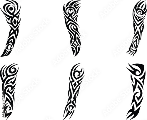 Set of arm sleeve tattoo vector illustration on a white background.