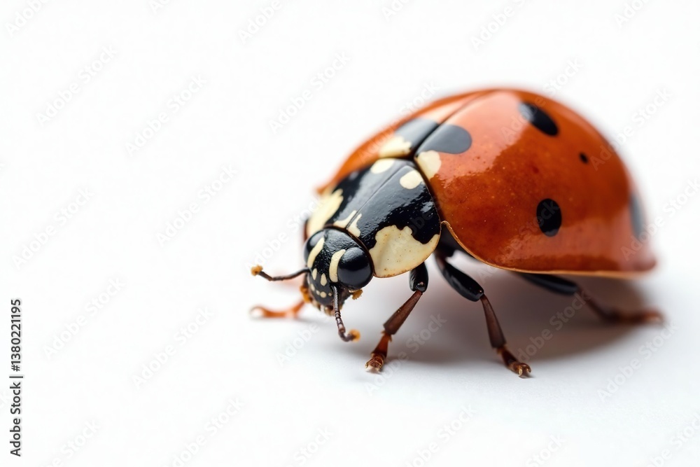 Close-up of single ladybug on white background, coccinellidae, background Close-up of single ladybug on white background, coccinellidae, background