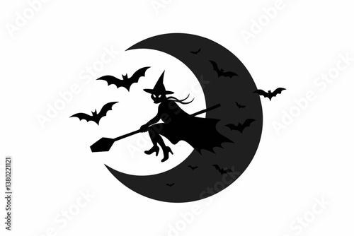 halloween witch flying on broom