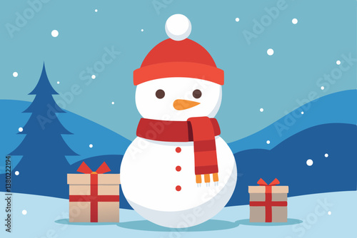 snowman with christmas tree