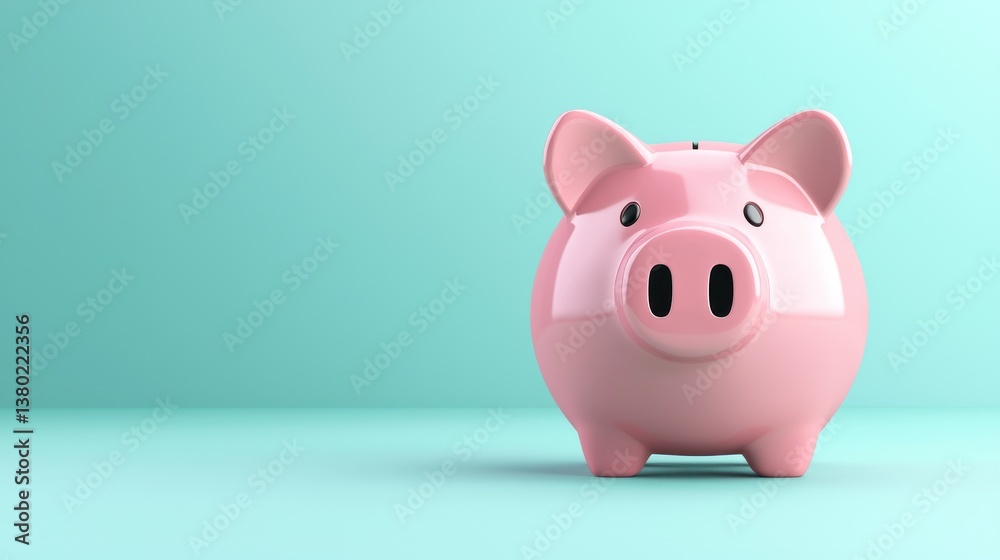 Cute Pink Piggy Bank on a Soft Blue Background for Financial Savings Cute Pink Piggy Bank on a Soft Blue Background for Financial Savings