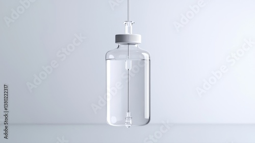 Clear glass ampoule for medical use, suspended against a minimalist white background.