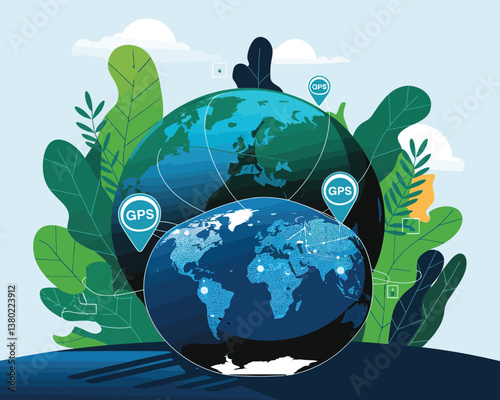 vector illustrative poster that celebrates global communication technology . Showcase a world travel by advanced communication systems.
