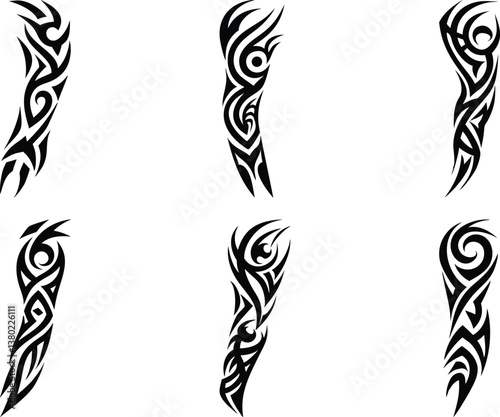 Set of arm sleeve tattoo vector illustration on a white background.