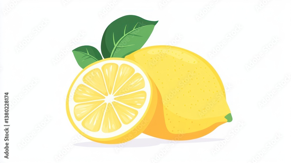Fresh and Juicy Lemon Sliced with Green Leaves on a Clean Background for Culinary and Healthy Lifestyle Uses Fresh and Juicy Lemon Sliced with Green Leaves on a Clean Background for Culinary and Healthy Lifestyle Uses