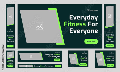 Customizable vector gym fitness social media post banner template set, Sports social media square banner, Workout exercise social media promotion design. Vector eps 10 file format
